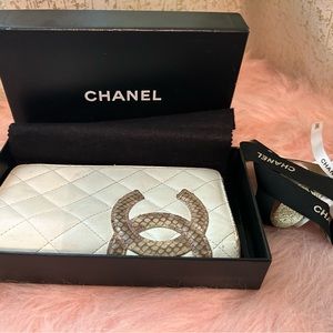 Chanel Cambon Wallet White w/ snake logo